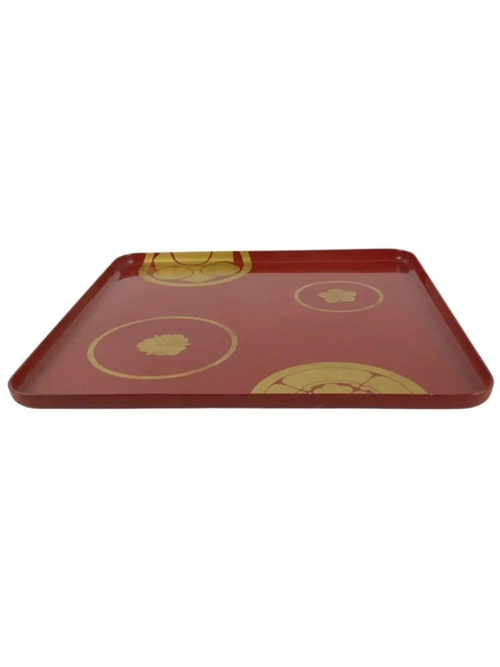 Vintage Durlaque Red Gold Lacquerware Rectangular Large Tray Floral Motifs Japan